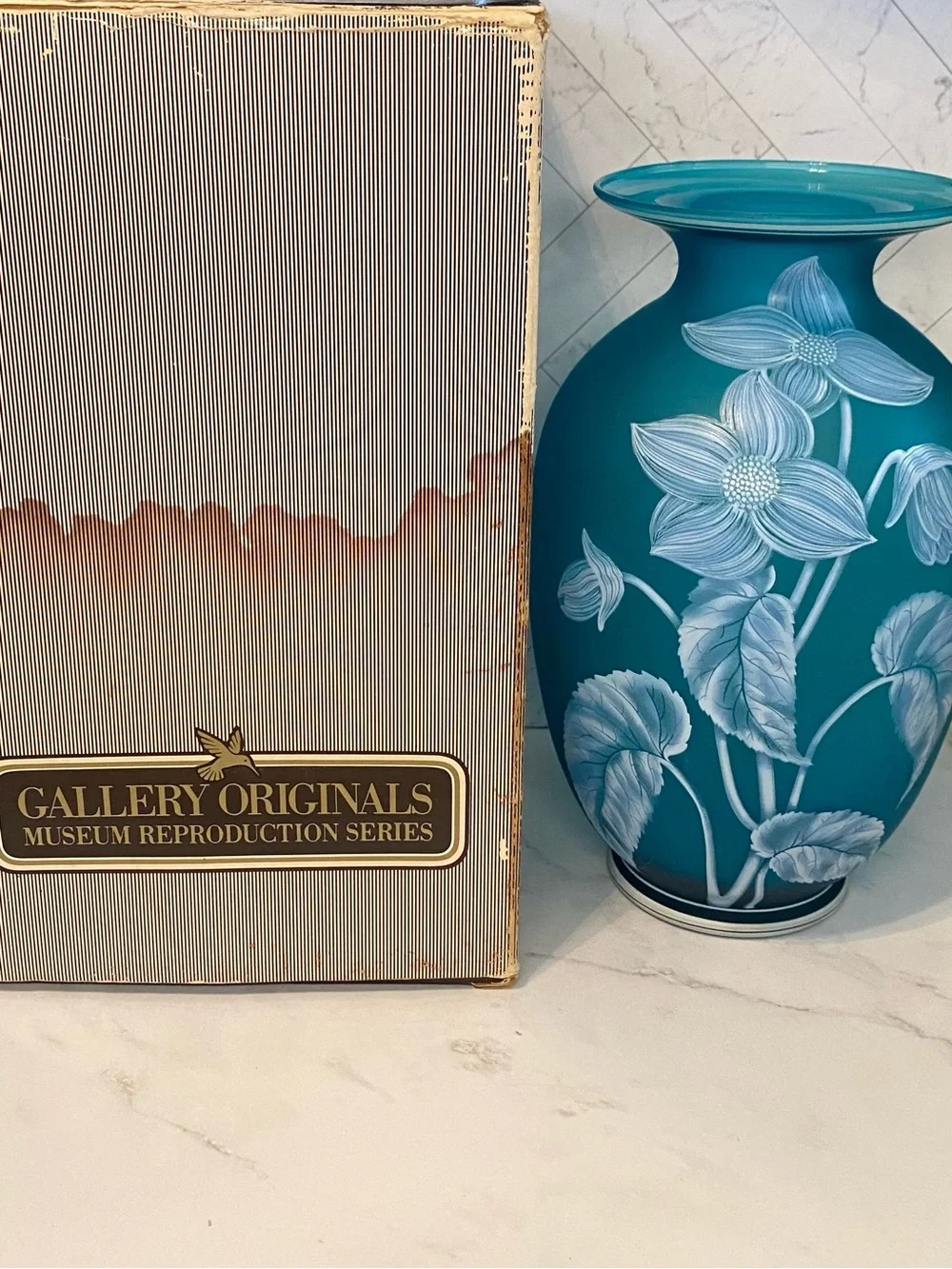 Vintage 1984 Fenton Gallery Originals Azure Blue Satin Glass Vase Cincinnati Art